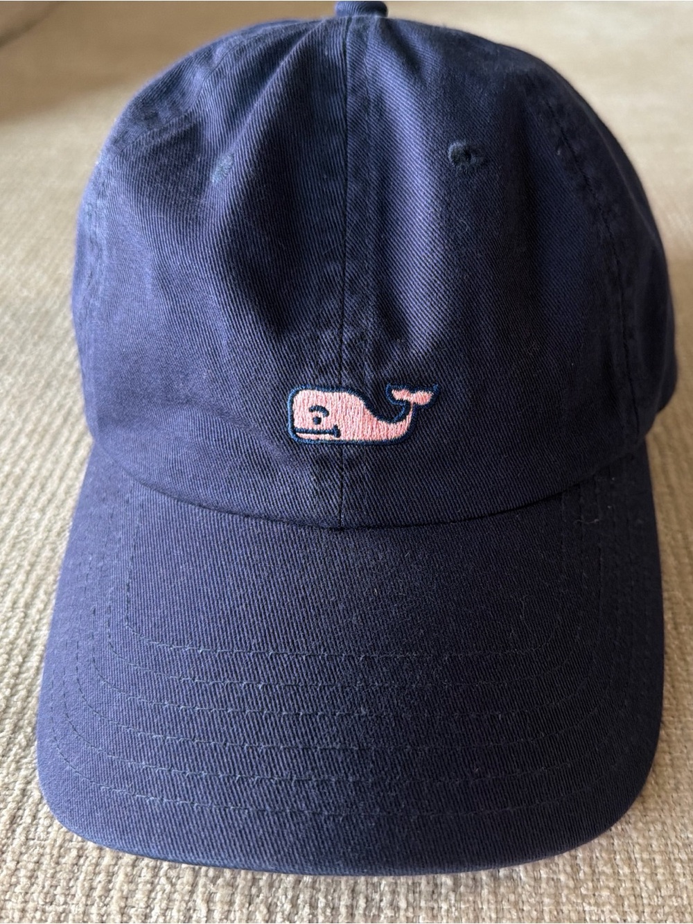 Vineyard Vines Navy Baseball Cap with Pink Whale Logo